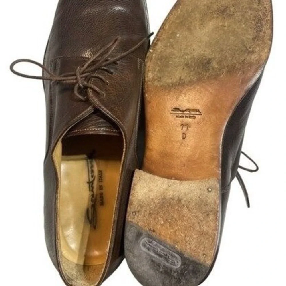 Santoni Mens Brown Leather Derby Shoes Lace Up Textured Made in Italy Size 11 D‎